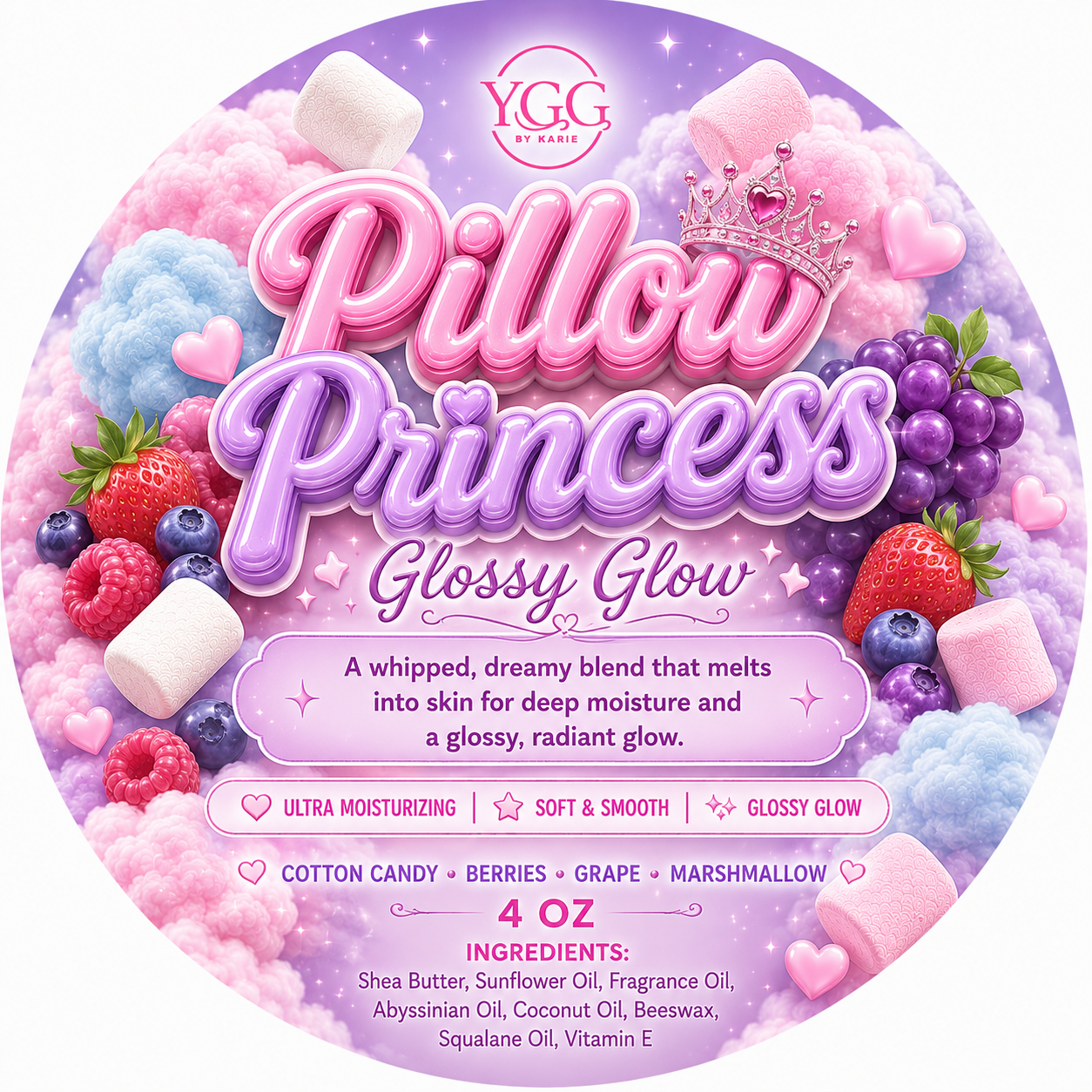 YGG Pillow Princess Glossy Glow | 4 oz Body Balm | Hydrating